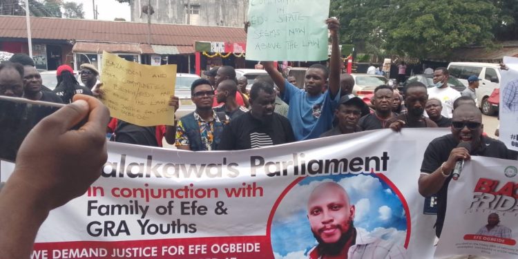 Physically challenged persons protest murder of one of them in Benin City