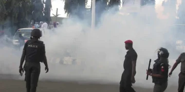 BREAKING: Police Teargas Pensioners Protesting at Lagos House