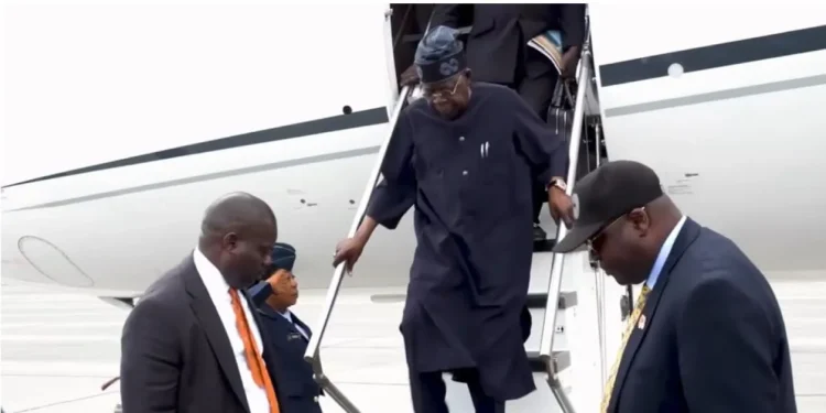 Tinubu lands in Lagos as European vacation ends